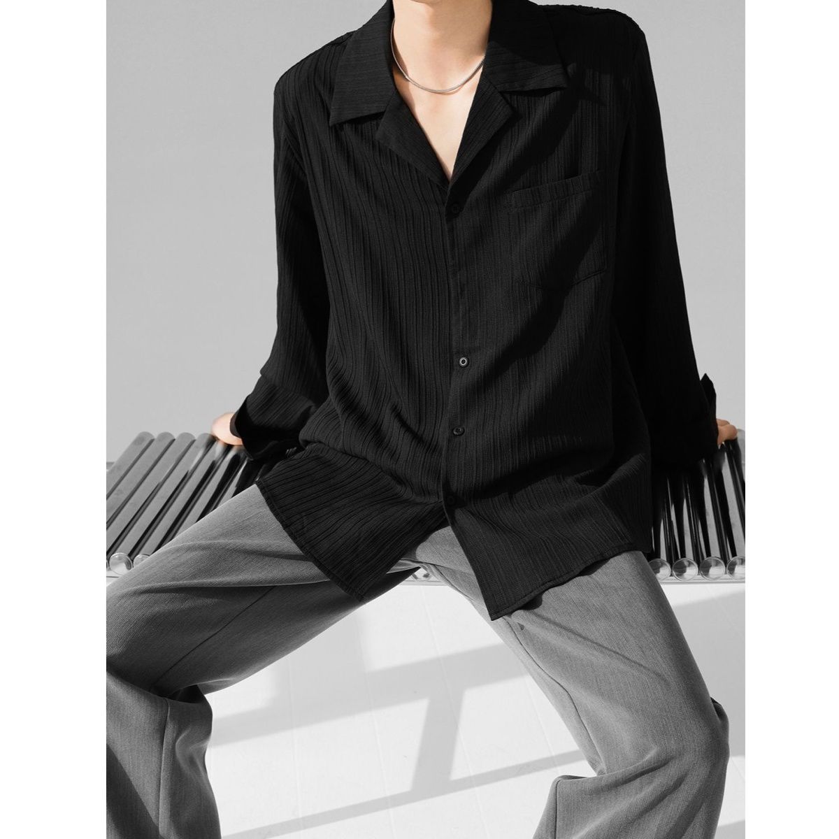 Draping Cuban Collar Loose Shirt All-match Texture