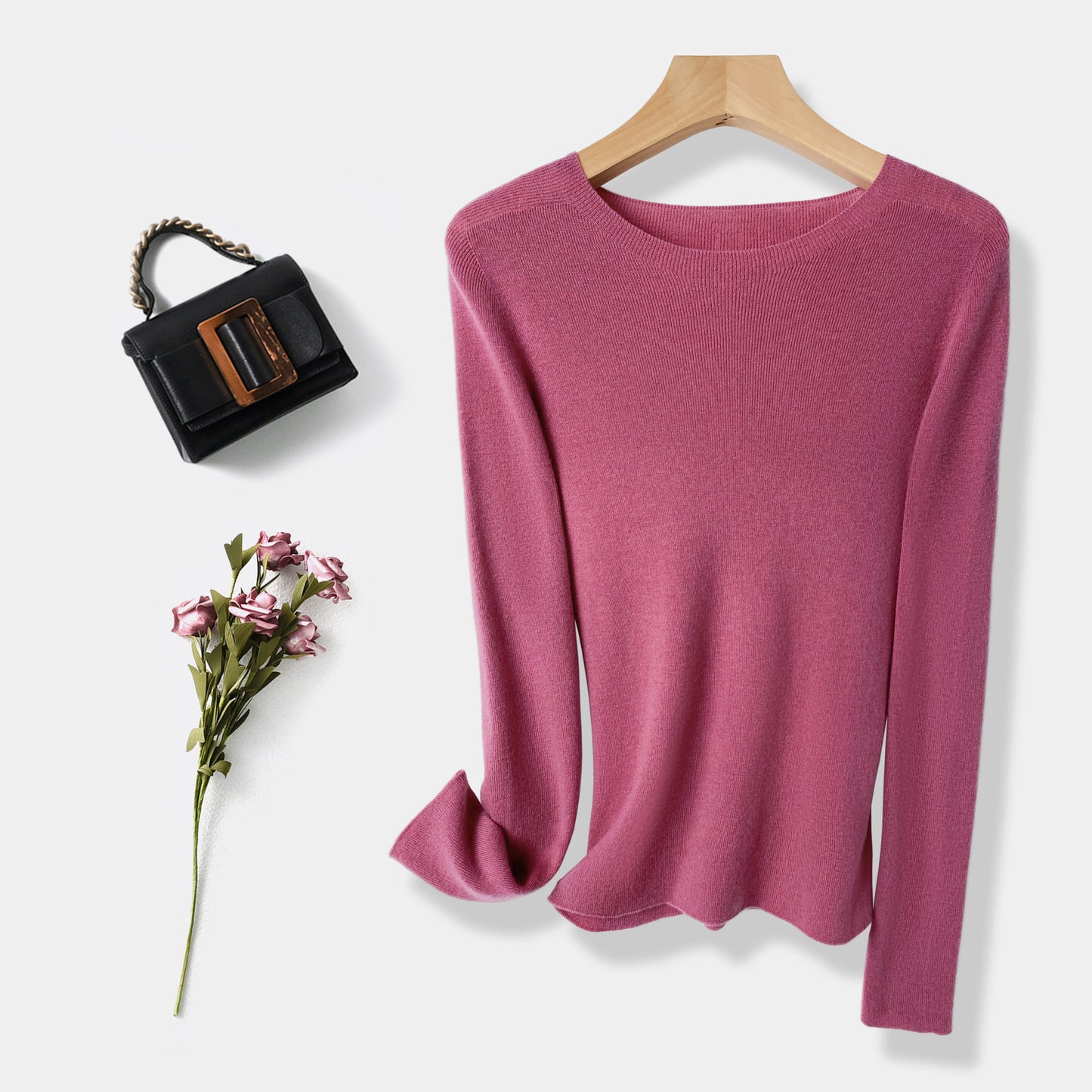 Machine Washable 60 Seamless Bottoming Shirt Round Neck Wool Sweater For Women