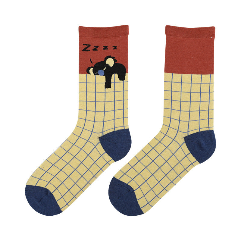 Zoo cartoon illustration female socks cute trendy socks cotton socks in tube socks