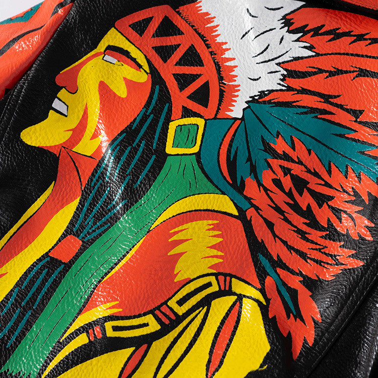 Personalized Graffiti Print Motorcycle Leather Jacket