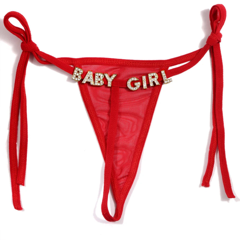 Lace Transparent Rhinestone Alphabet Panties