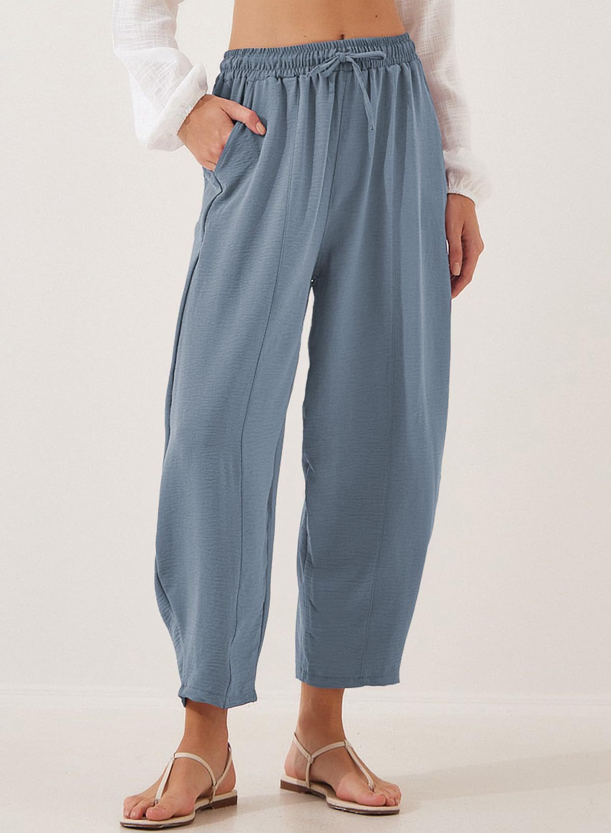 Pleated Mid-waist Straight Loose Casual Cotton And Linen Cropped Pants