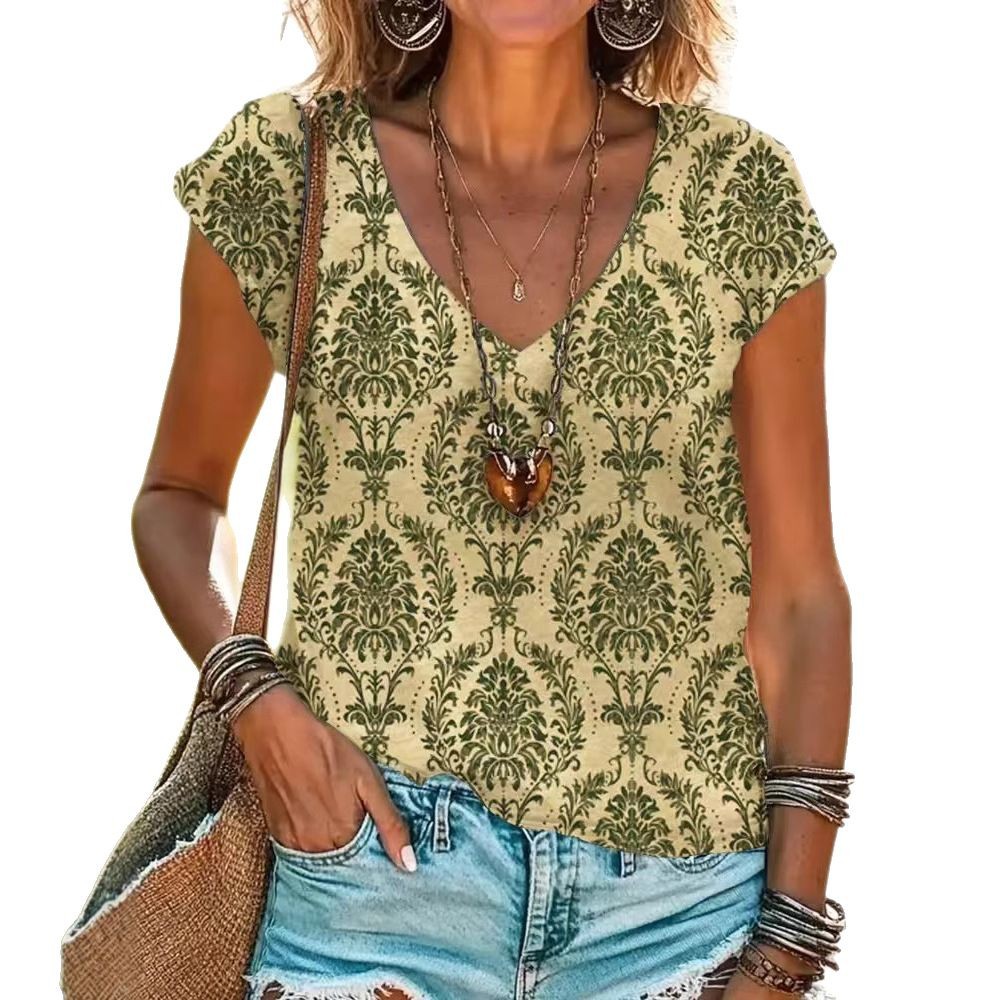 Casual Loose Fashion Digital Printing Multi-color Short Sleeve Women