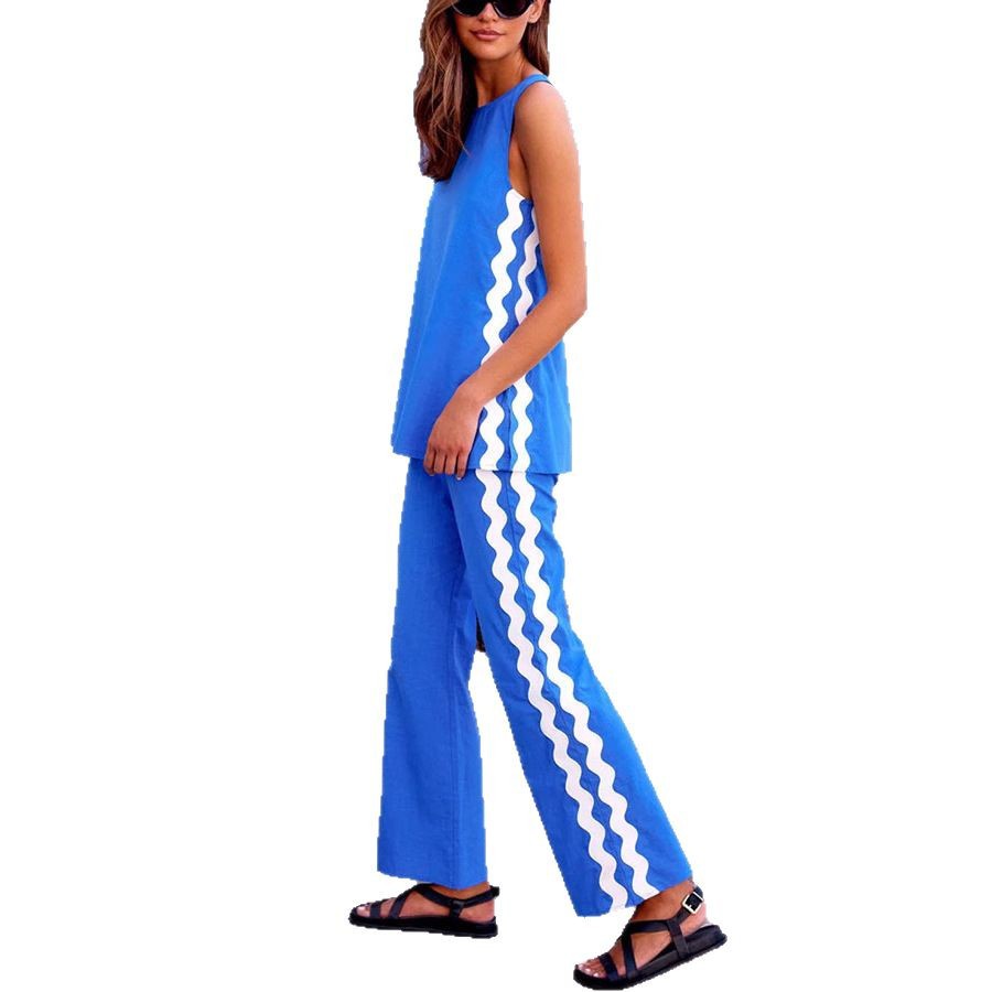 Sleeveless Top And Straight-Leg Pocket Pants Casual Set For Women