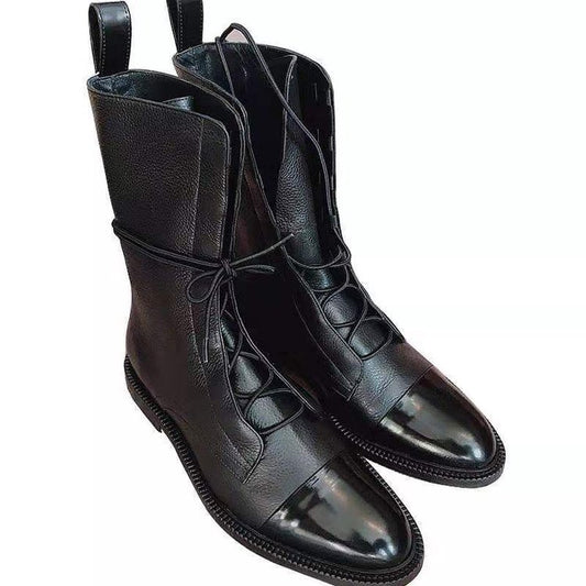 Handsome Short Boots With Round Toe Square Heel And Mid Heel