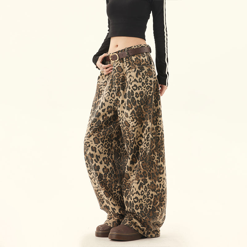 Loose Plus Size Retro Street Loose Wide Leg Leopard Patterned Pants