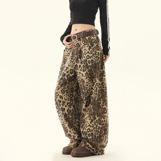 Loose Plus Size Retro Street Loose Wide Leg Leopard Patterned Pants