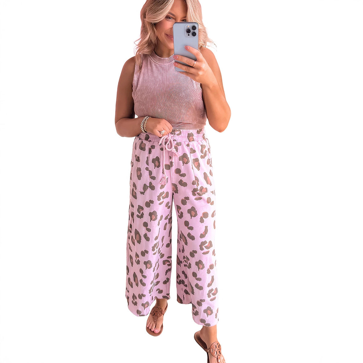 Personality Trend Leopard Print Floral Print Casual Jumpsuit