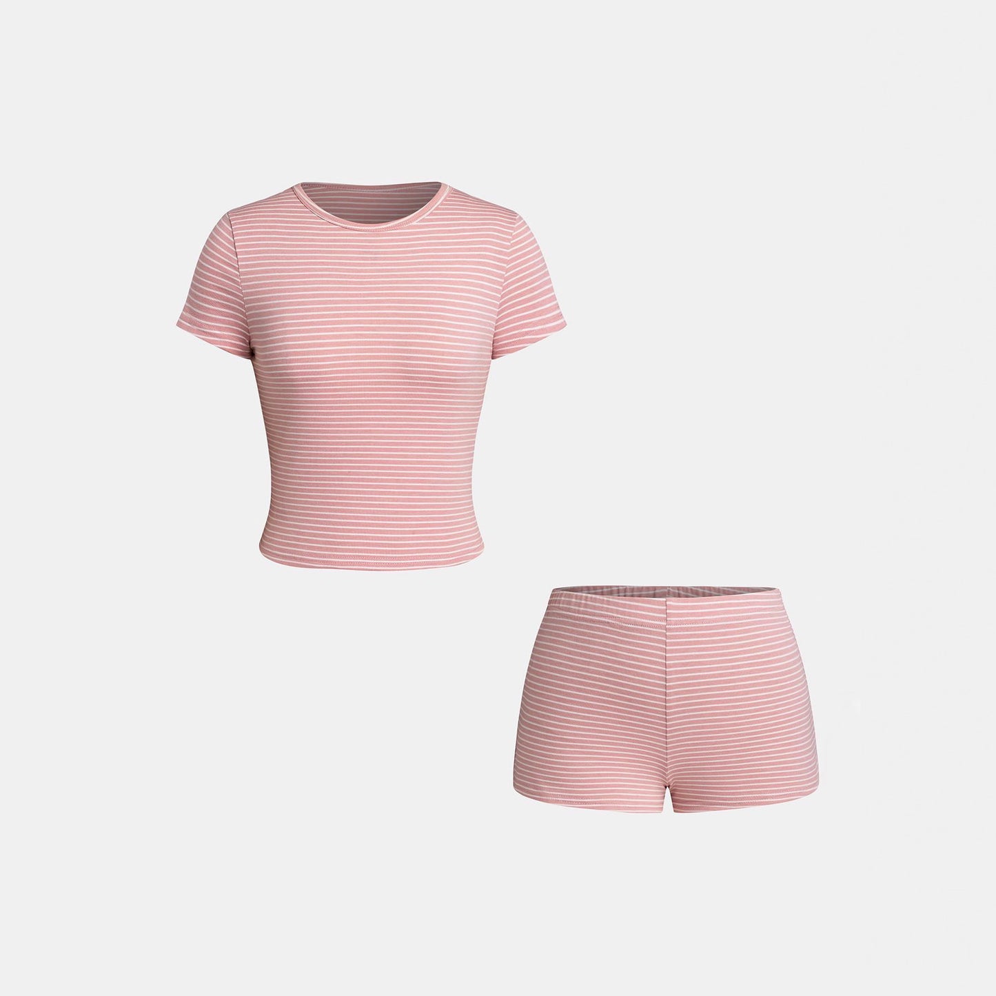 Striped Off-shoulder Short-sleeve Top And Shorts Set