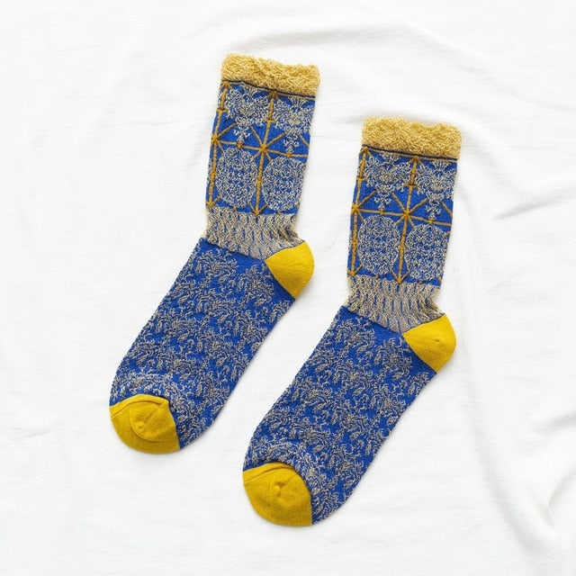 Retro pattern women's socks ethnic style flower socks