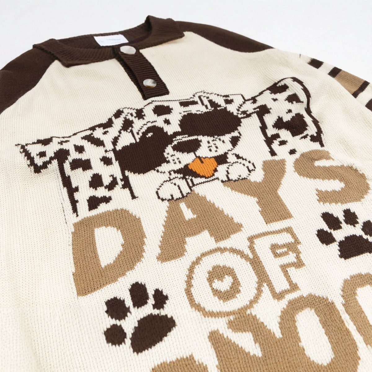 Retro Puppy Jacquard Polo Collar Contrast Color Sweater Lapel Knitwear