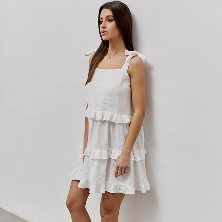 Pure Cotton Lace-up Ruffled Hem Fashion Nightgown For Women