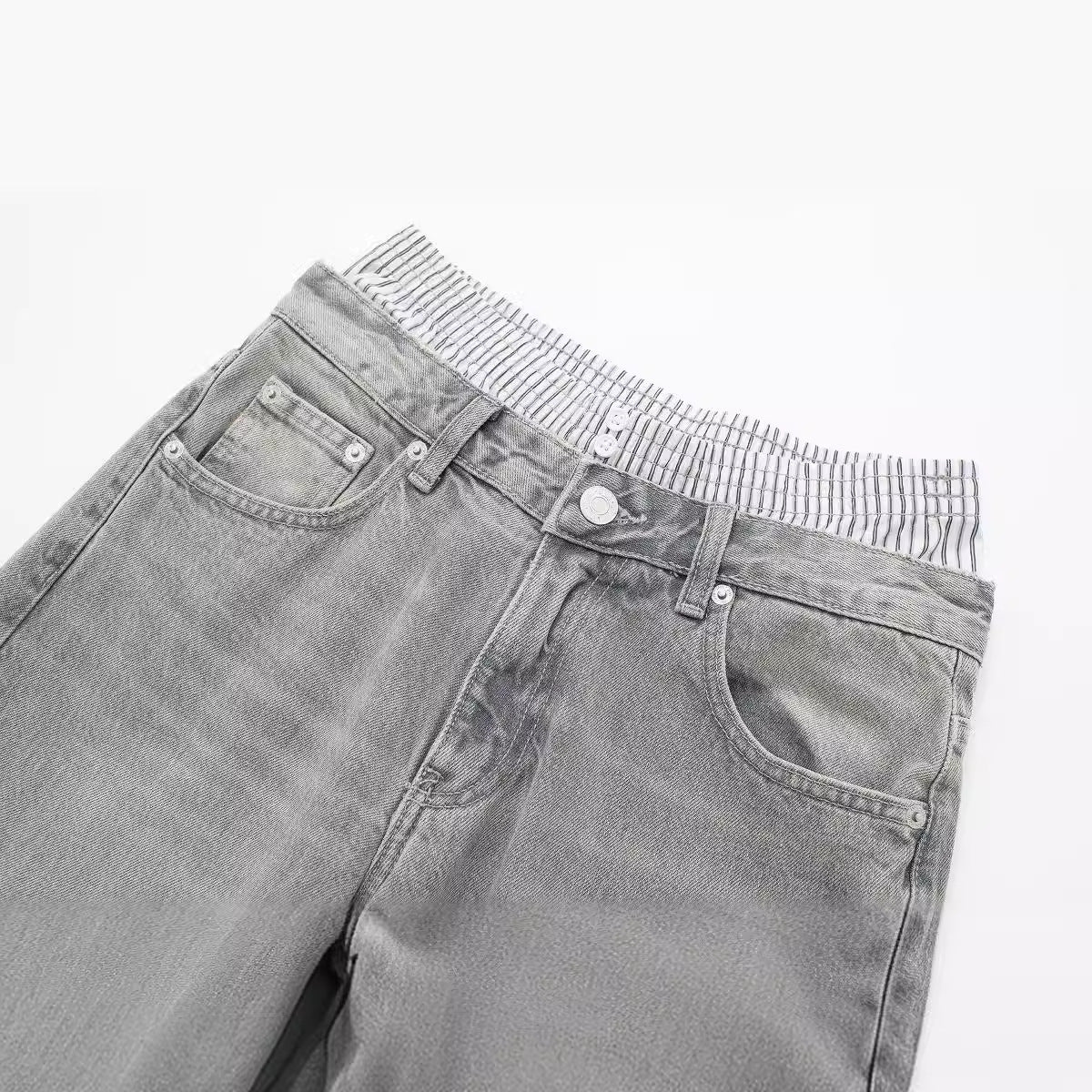 Fashionable lavtaljede bokser-jeans med brede ben