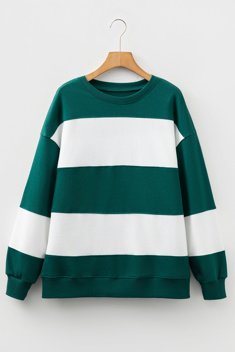 Løs Strikket Farveblok Sweater til Kvinder med Rund Hals