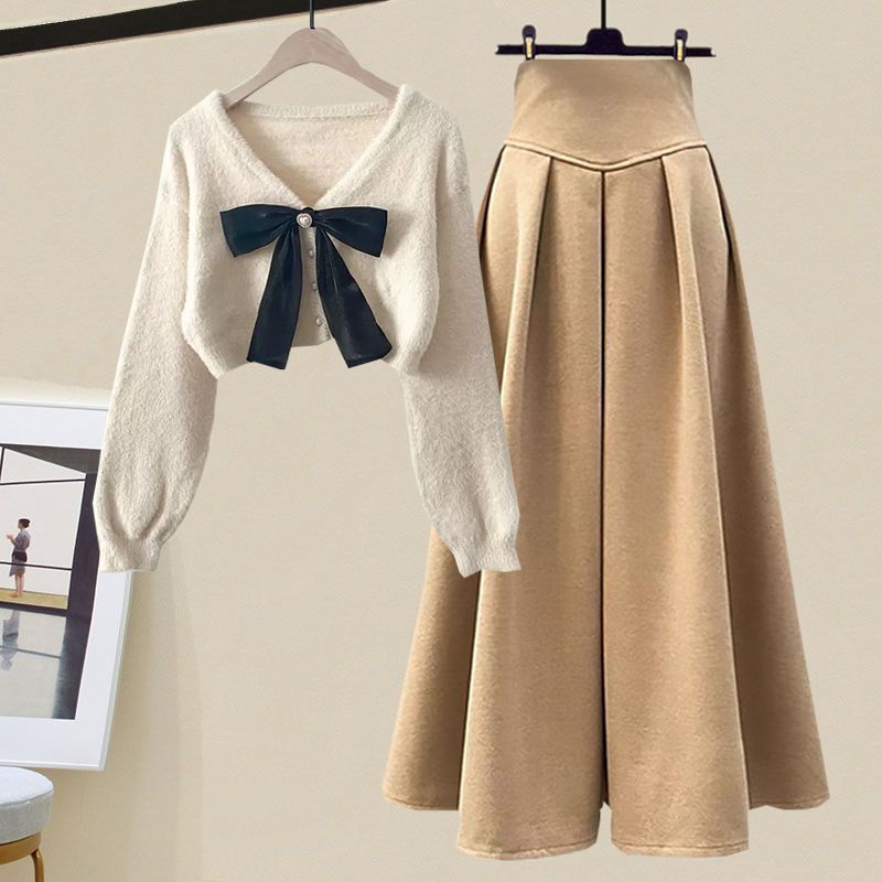 Women's Gentle Oversized Knitted Cardigan Sweater With Skirt