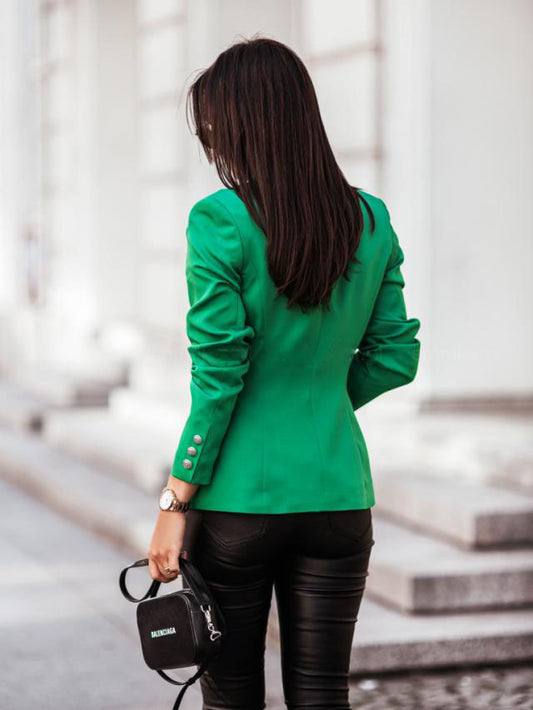 Double-breasted Solid Color Commuter Slim Suit Short Coat