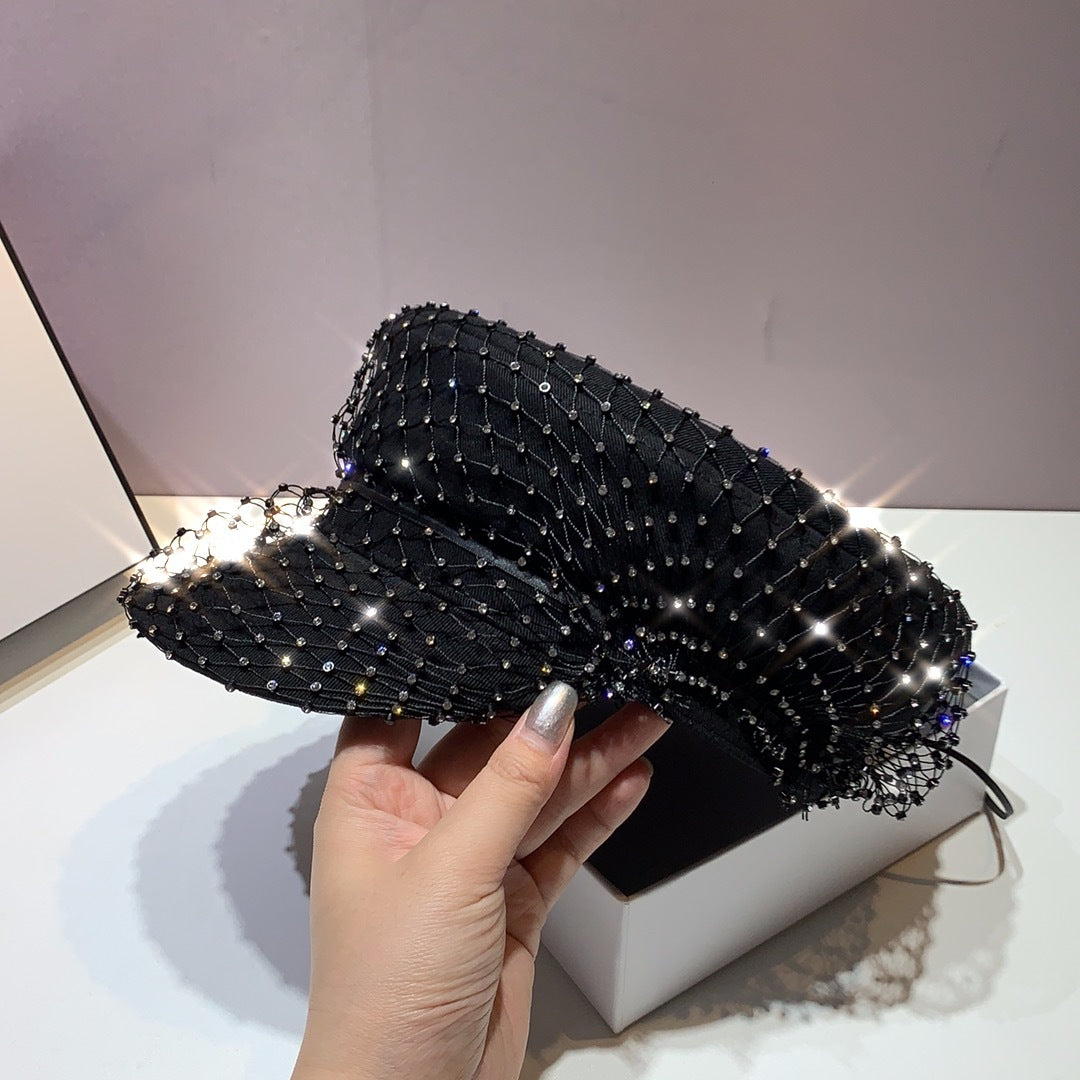 Heavy Embroidery Hot Drilling Mesh Black Navy Hat