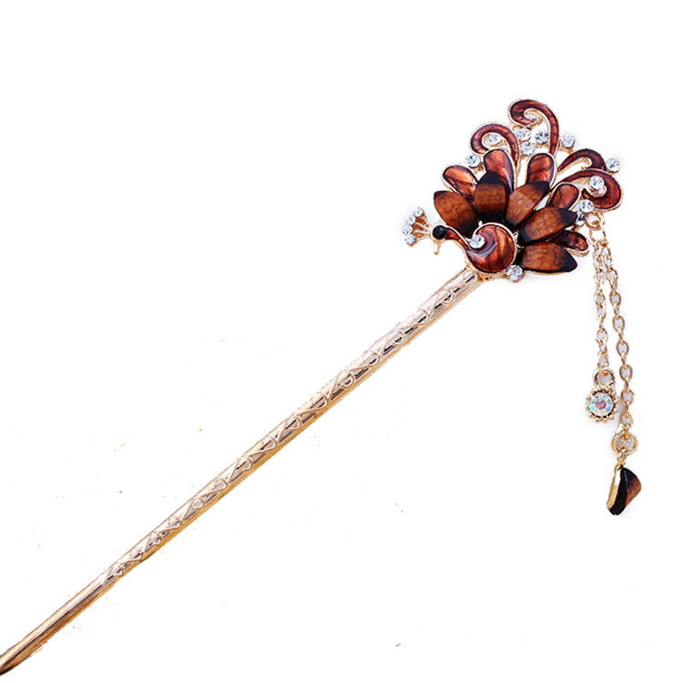 Professional peacock alloy inlaid with diamond hairpin