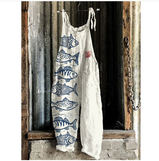 Sweet Little Print Retro Wide-leg Women's Jumpsuit