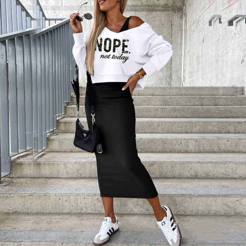 Vest Dress V-neck Hooded Hoodie Short Top Suit