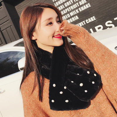 Rabbit Hair Imitation Pearl Scarf Thickened Warm Rabbit Hair Collar