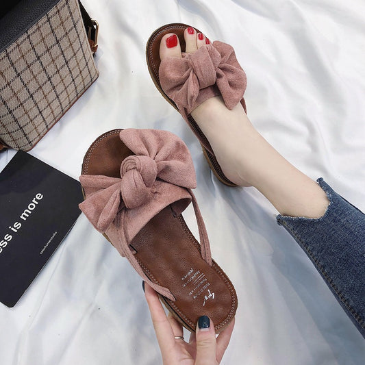 Summer Fashion Outerwear Bow Plywood Slippers Korean
