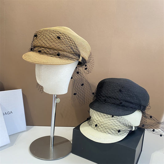 Spring And Summer Mesh Straw Woven Navy Hat