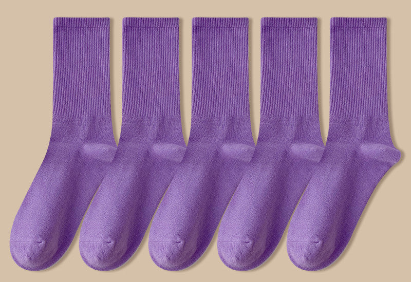 Solid Color Women's Mid Tube Socks Pure Cotton Tide Black