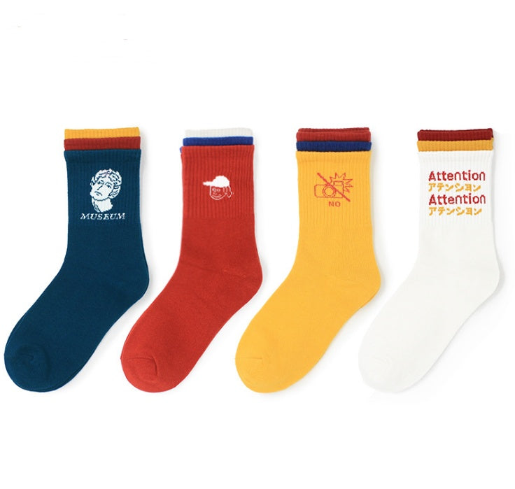Women's stockings creative tri-color socks cotton socks
