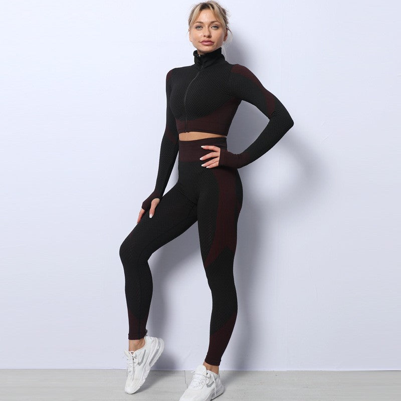 FallWinter Long-Sleeve Peach-Butt Yoga Fitness Tight Set