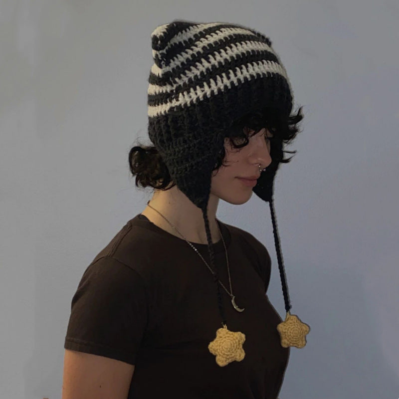 Hand Knitted Striped Woolen Cap