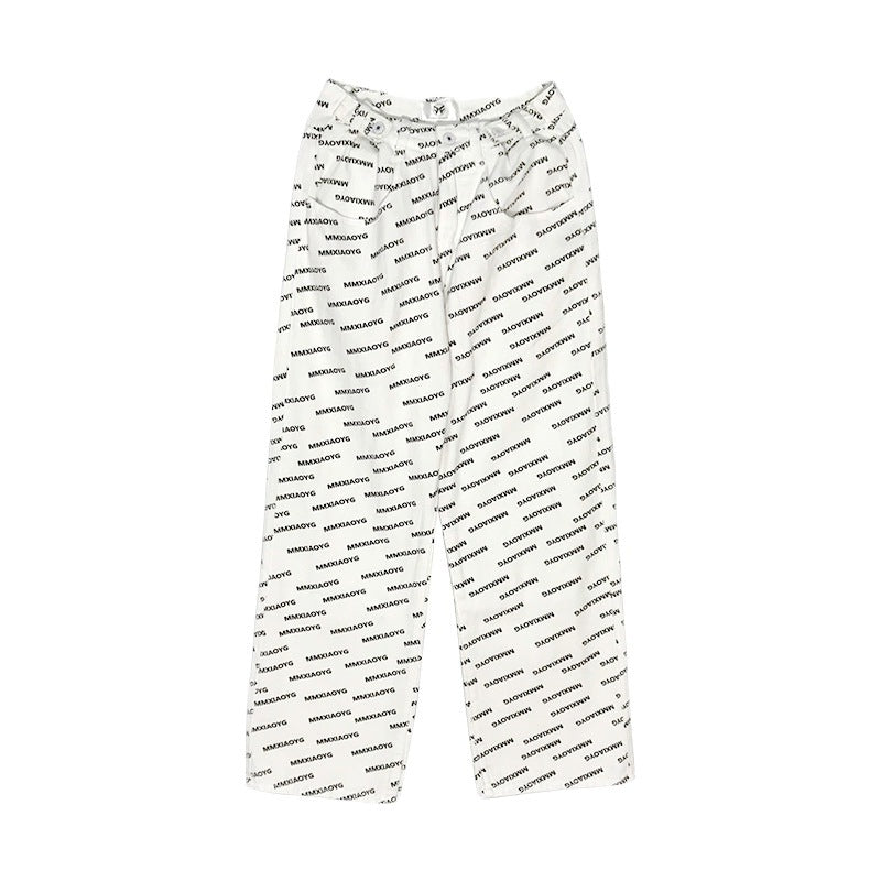 High Waist Vintage Letter Print Casual Loose Straight Drop Wide Leg Pants