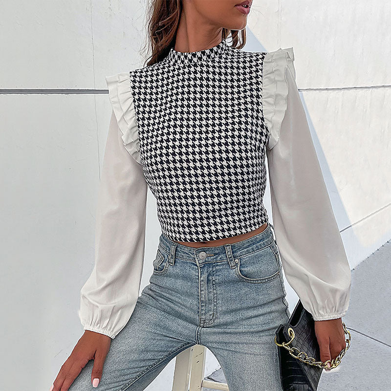 Women's Mid-collar Houndstooth Short