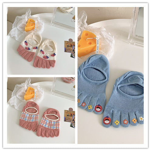 New Cute Cartoon Non-slip Breathable Five-toed Socks