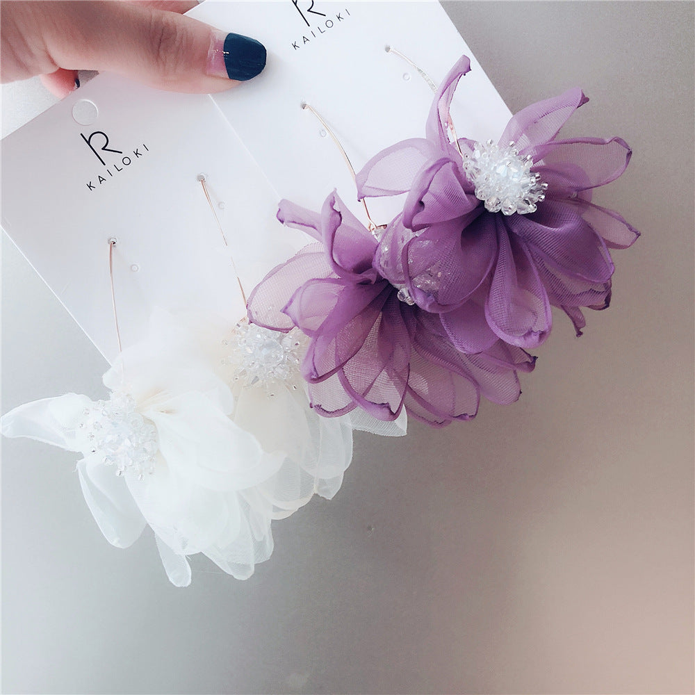 Gentle Mesh Fairy Flower Crystal Earrings
