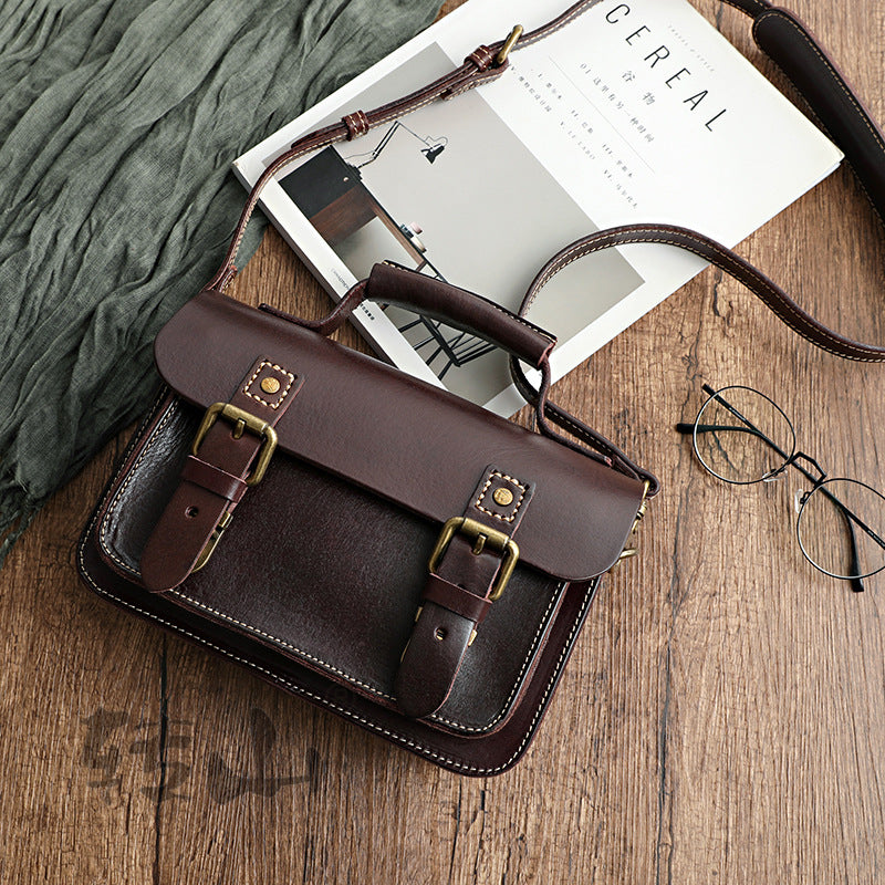 Retro Handmade Tree Cream Leather Women's Bag Vegetable Tanned Leather