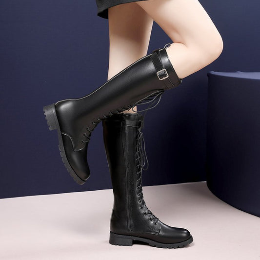 Long Tube Lace Round Toe Casual Fashion Boots