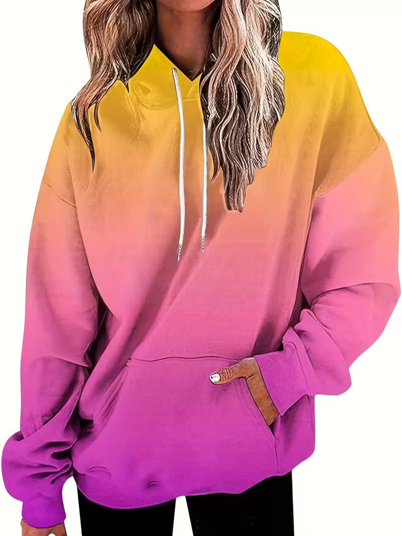 Tie-dye Gradient Print Hættetrøje til kvinder