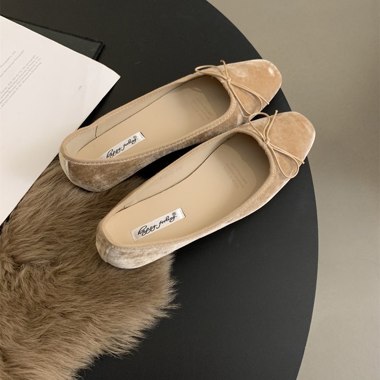 Women's Bow Solid Color French Flat Low-cut Shoes