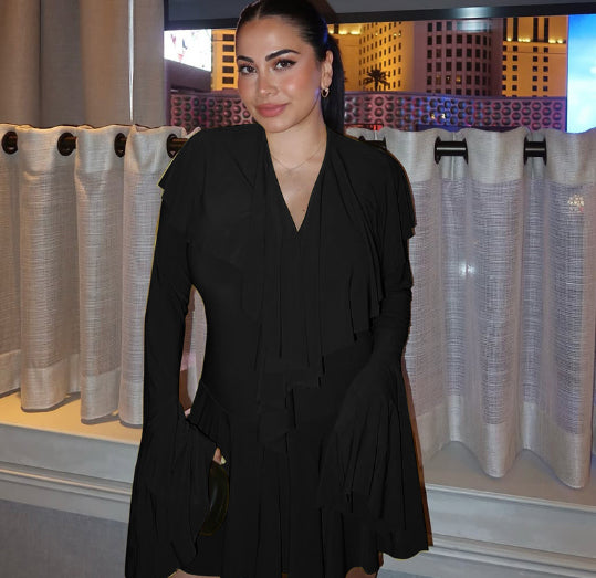 Womens Solid-Color Casual Long-Sleeve Dress