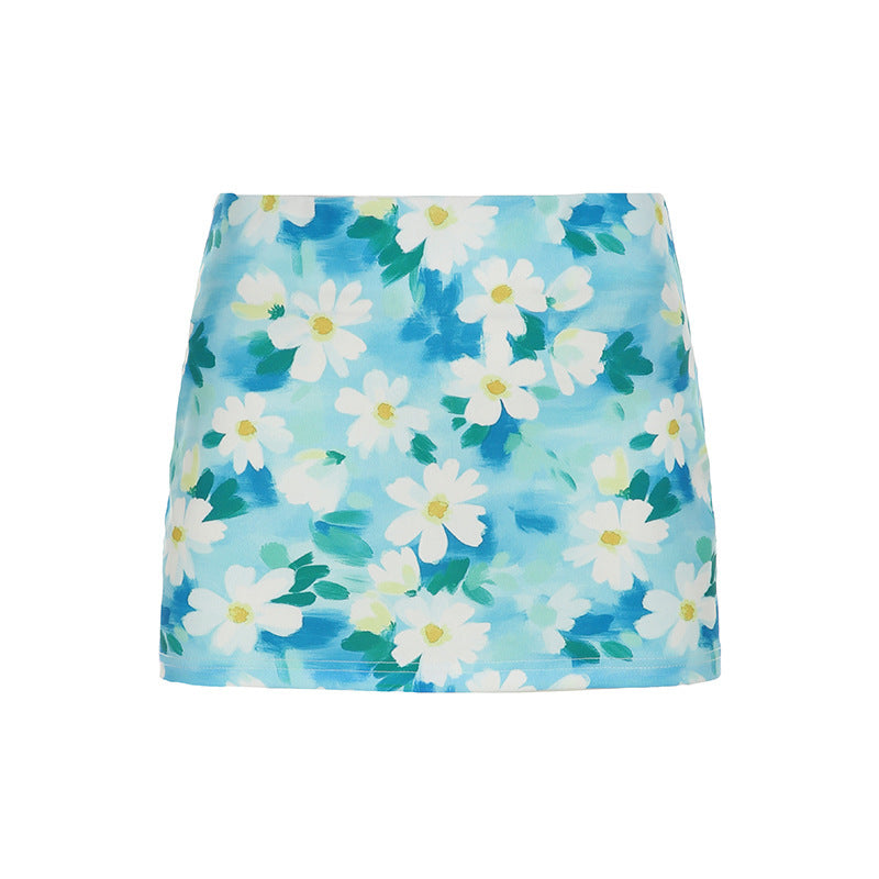 Small Floral High Waist Sheath Skirt Pure Sweet Girl Short Slim Fit