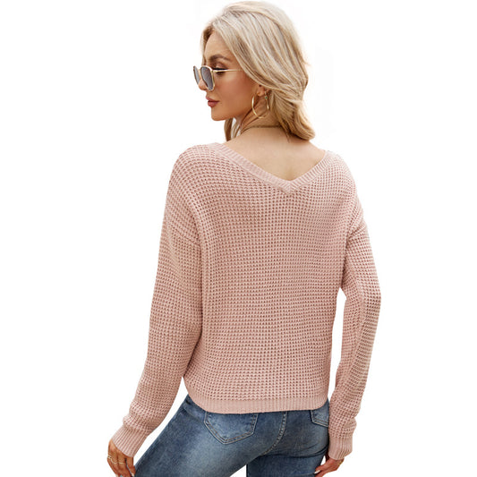 Outer Top Drawstring Irregular Solid Color Knit Sweater