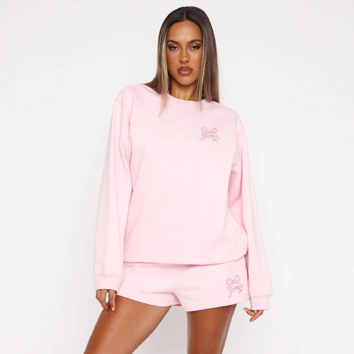 Women's Long Sleeve Bow Print Sweatshirt Hoodie