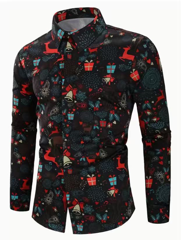Men's 3D Printed Christmas Long-Sleeve Casual Shirt