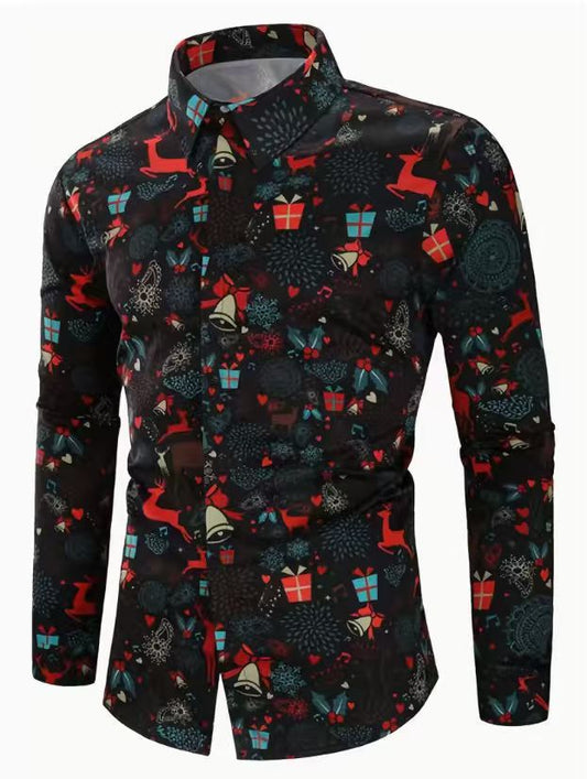 Men's 3D Printed Christmas Long-Sleeve Casual Shirt
