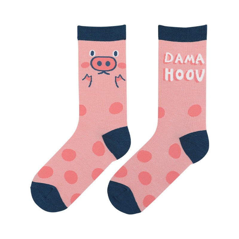Zoo cartoon illustration female socks cute trendy socks cotton socks in tube socks