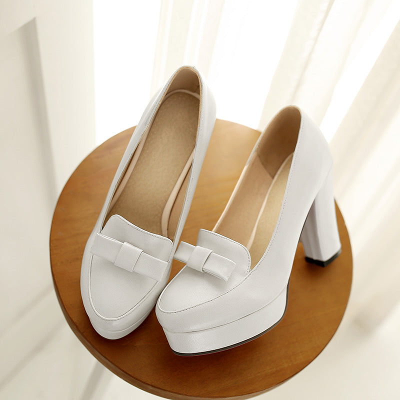 Bow thick super high heel platform shoes