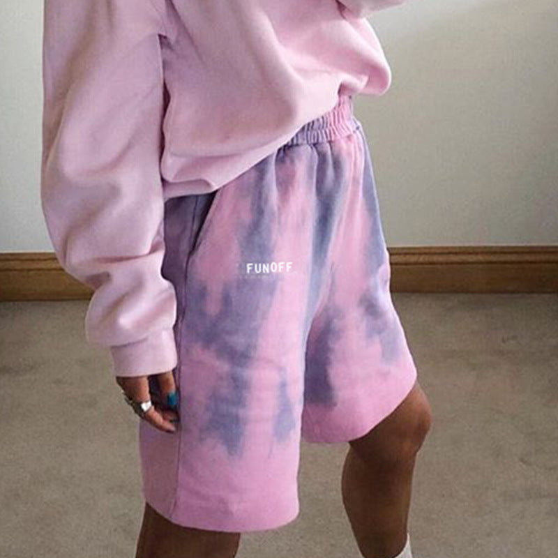 Tie-dyed elastic loose high waist hot pants