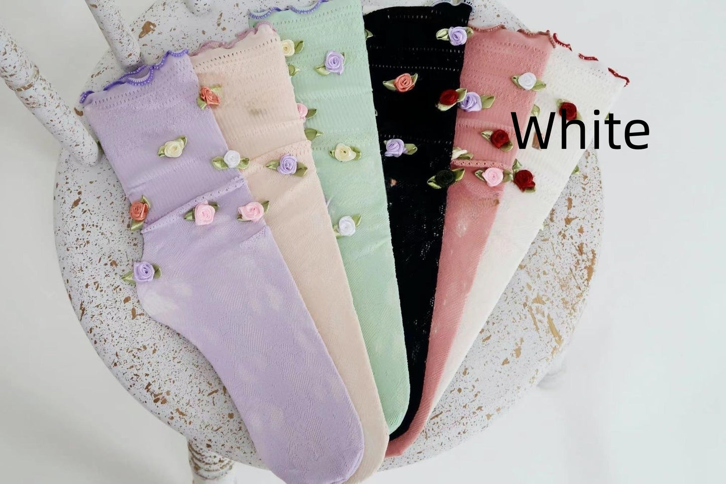 Escape Rose Cute Sweet Beautiful Flowers Puff Girl Breathable Mid-calf Length Loose Socks