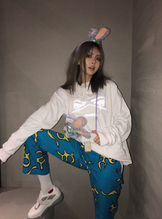 Blue flame straight leg sweatpants are all the rage